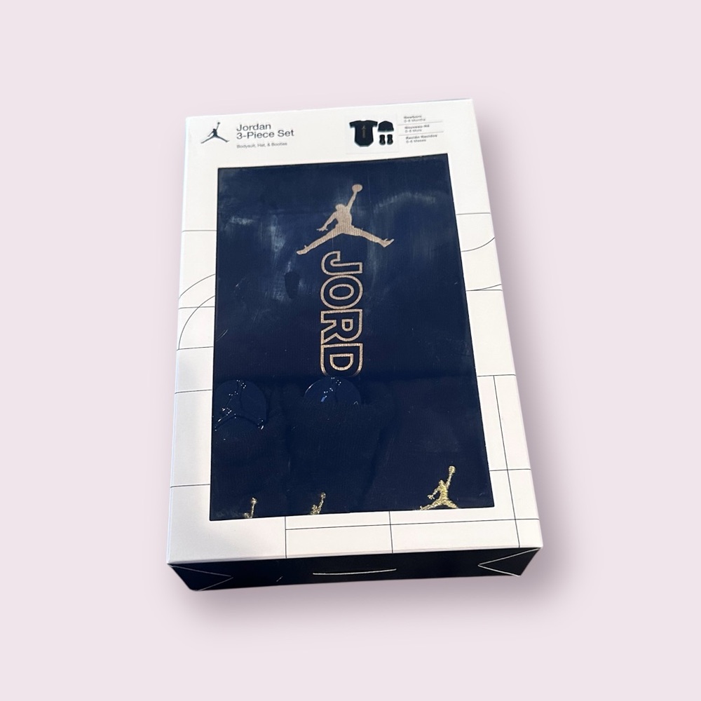 New In Package NewbornJordan 3-Piece Set in Black with Gold Logo Size 0-6 Months